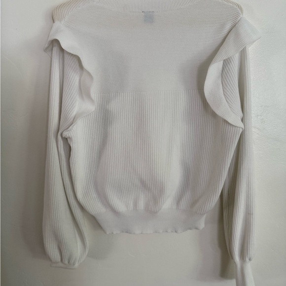 White Ribbed, Ruffled Sweater, Size XL - Picture 4 of 4